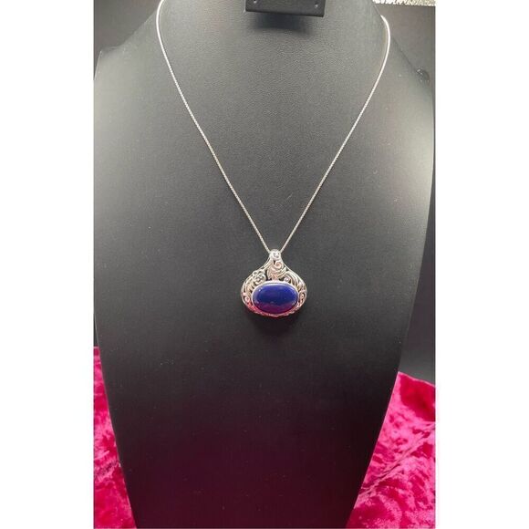Vintage Lapis Lazuli Gemstone 925 NK on 925 Silver Chain Stamped Italy - Picture 1 of 9